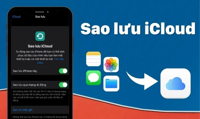 Điện thoại hiển thị thông báo sao lưu dữ liệu lên đám mây.